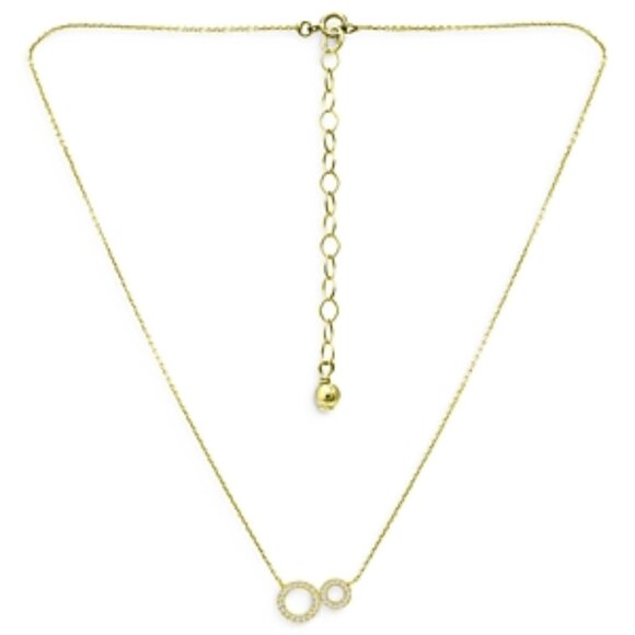 Aqua Jewelry - Aqua Pave Double Open Circle Pendant Necklace in 18K Gold Plated SS 15.5"-17.5"